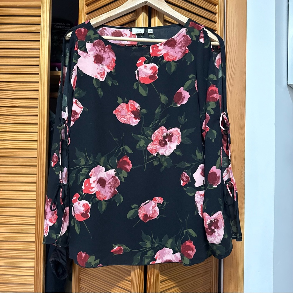 Wilfred Black and Pink Floral Top - polyester and silk